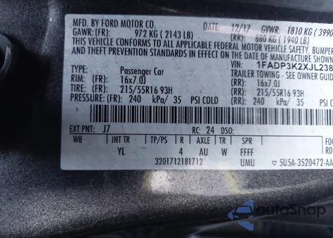 2018 Ford Focus Se из США, поврежденный, VIN 1FADP3K2XJL238585